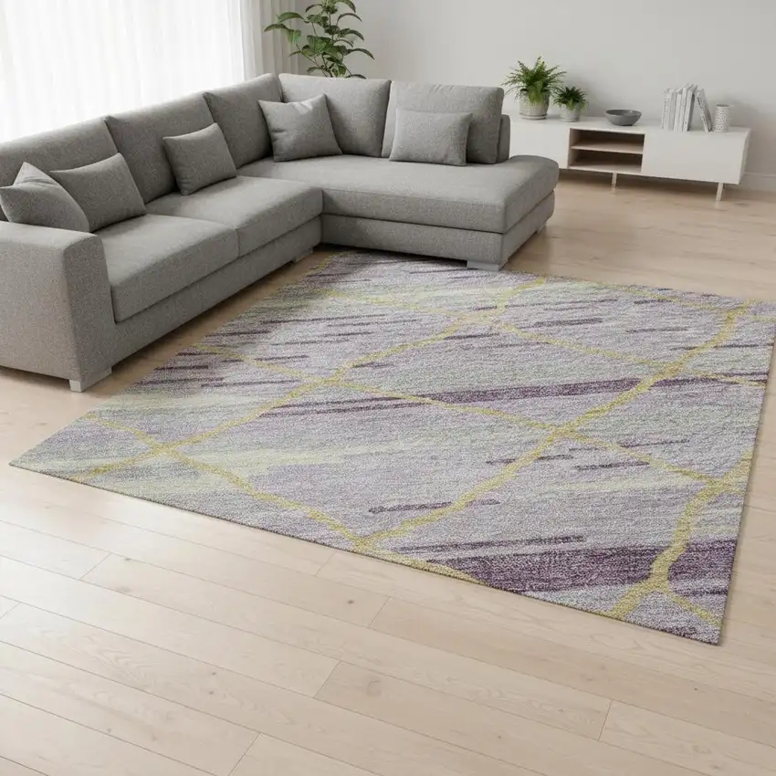 Purple Gold And Ivory Striped Washable Area Rug With UV Protection Photo 2