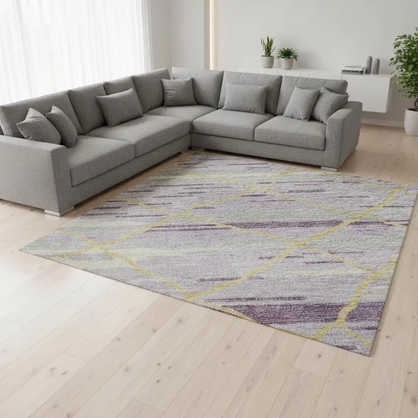 Purple Gold And Ivory Striped Washable Area Rug With UV Protection Photo 2
