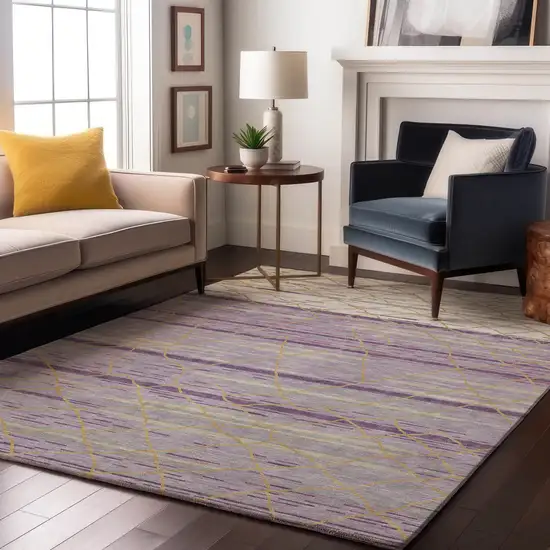 Purple Gold And Ivory Striped Washable Area Rug With UV Protection Photo 2