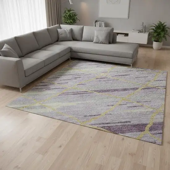Purple Gold And Ivory Striped Washable Area Rug With UV Protection Photo 2