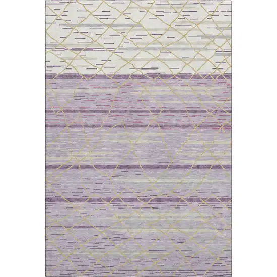 Purple Gold And Ivory Striped Washable Area Rug With UV Protection Photo 4