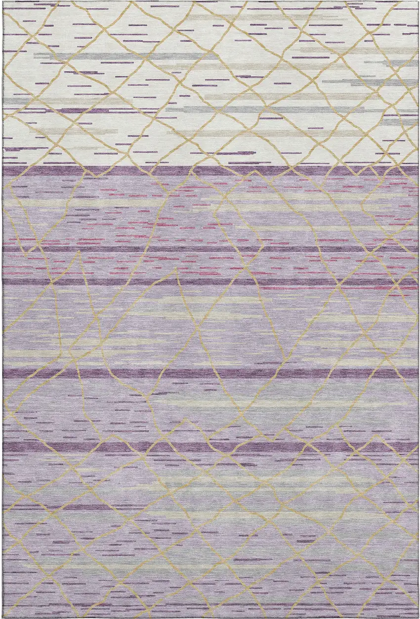 Purple Gold And Ivory Striped Washable Area Rug With UV Protection Photo 4