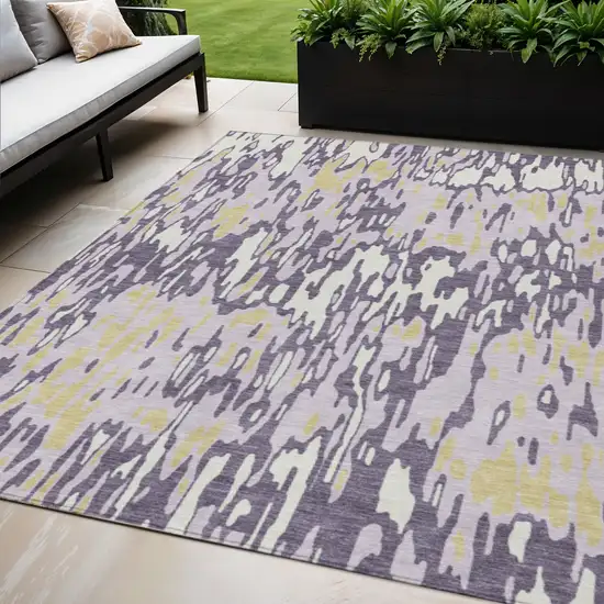 Purple Gold And Ivory Striped Washable Indoor Outdoor Area Rug Photo 1