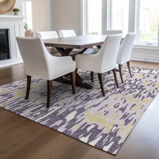 Purple Gold And Ivory Striped Washable Indoor Outdoor Area Rug Photo 9