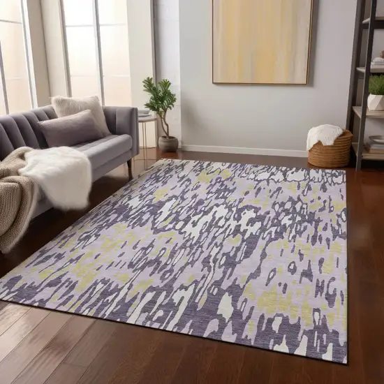 Purple Gold And Ivory Striped Washable Indoor Outdoor Area Rug Photo 9