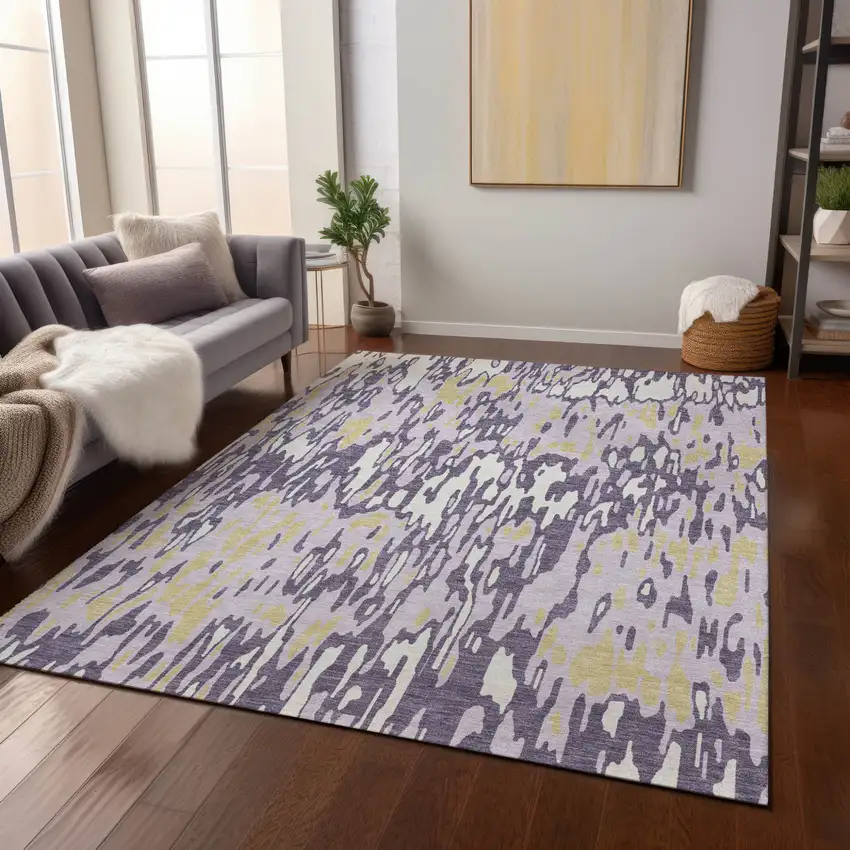 Purple Gold And Ivory Striped Washable Indoor Outdoor Area Rug Photo 9