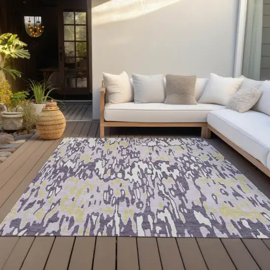 Purple Gold And Ivory Striped Washable Indoor Outdoor Area Rug Photo 8