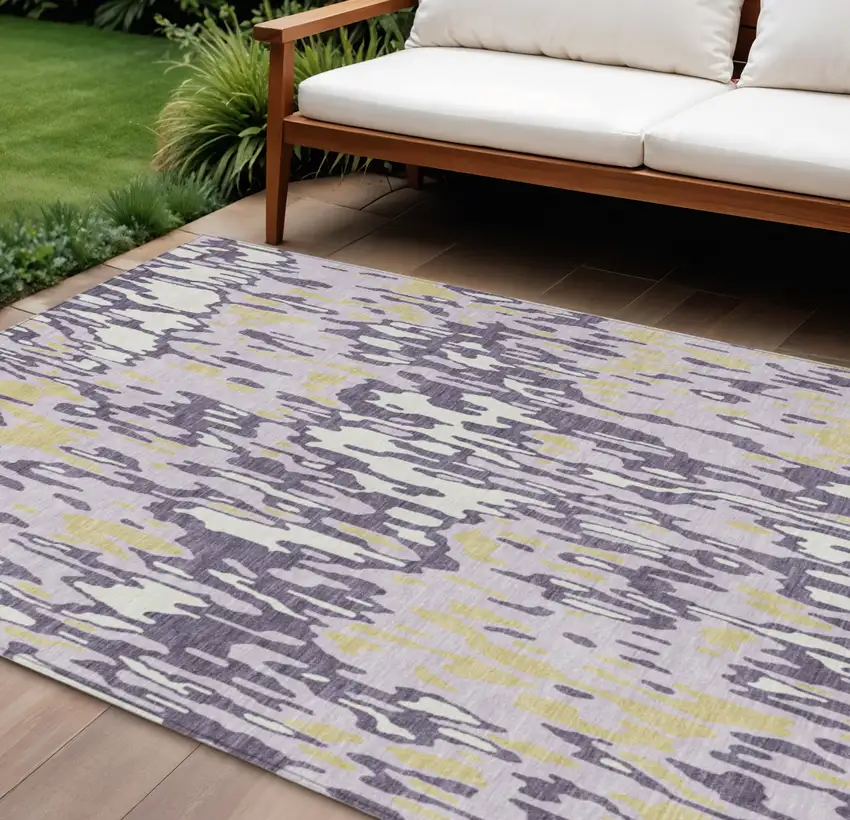 Purple Gold And Ivory Striped Washable Indoor Outdoor Area Rug Photo 1