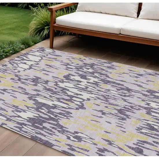 Purple Gold And Ivory Striped Washable Indoor Outdoor Area Rug Photo 1