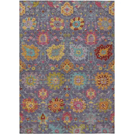 Purple Gold And Pink Damask Washable Indoor Outdoor Area Rug Photo 2
