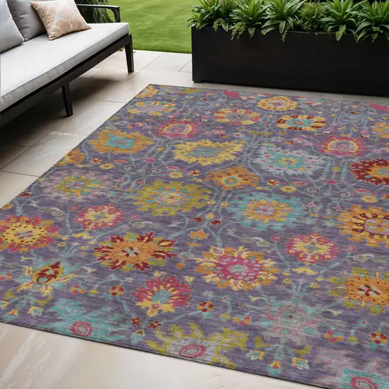 Purple Gold And Pink Damask Washable Indoor Outdoor Area Rug Photo 1