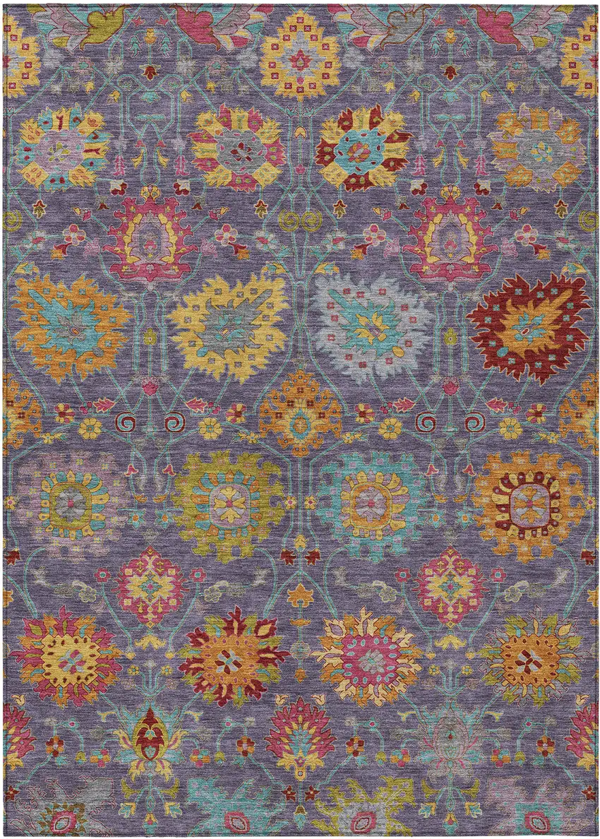 Purple Gold And Pink Damask Washable Indoor Outdoor Area Rug Photo 2