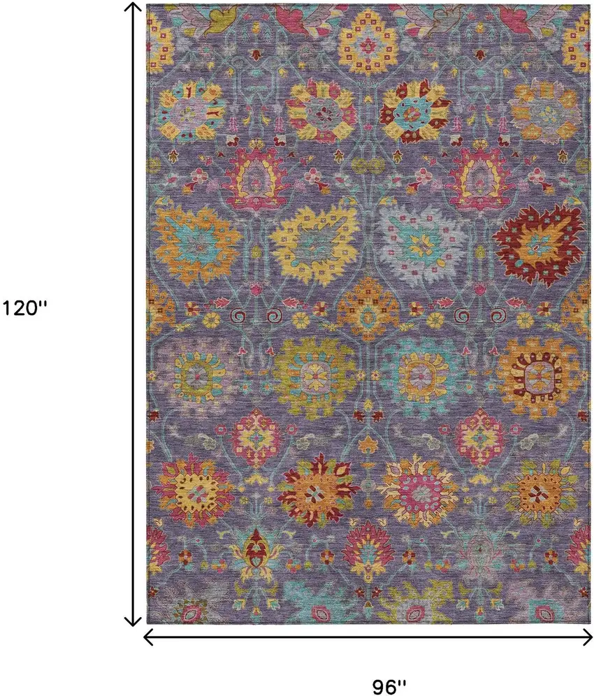 Purple Gold And Pink Damask Washable Indoor Outdoor Area Rug Photo 3