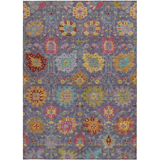 Purple Gold And Pink Damask Washable Indoor Outdoor Area Rug Photo 4
