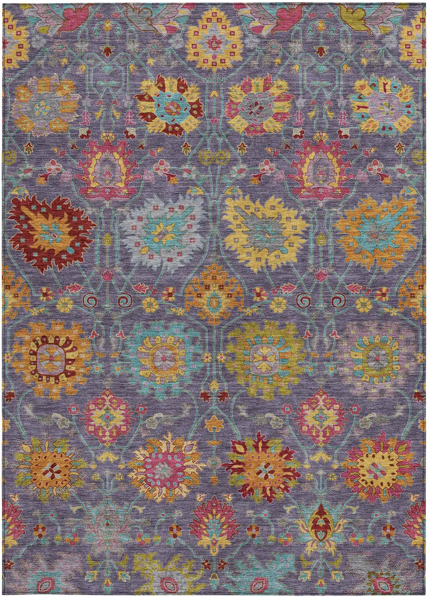 Purple Gold And Pink Damask Washable Indoor Outdoor Area Rug Photo 4