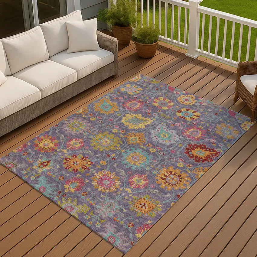 Purple Gold And Pink Damask Washable Indoor Outdoor Area Rug Photo 8