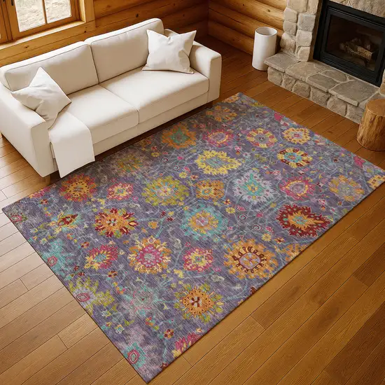 Purple Gold And Pink Damask Washable Indoor Outdoor Area Rug Photo 8