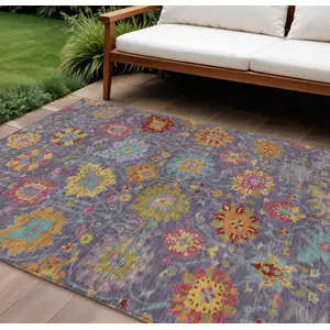Photo of Purple Gold And Pink Damask Washable Indoor Outdoor Area Rug