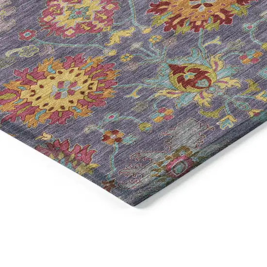 Purple Gold And Pink Damask Washable Indoor Outdoor Area Rug Photo 5
