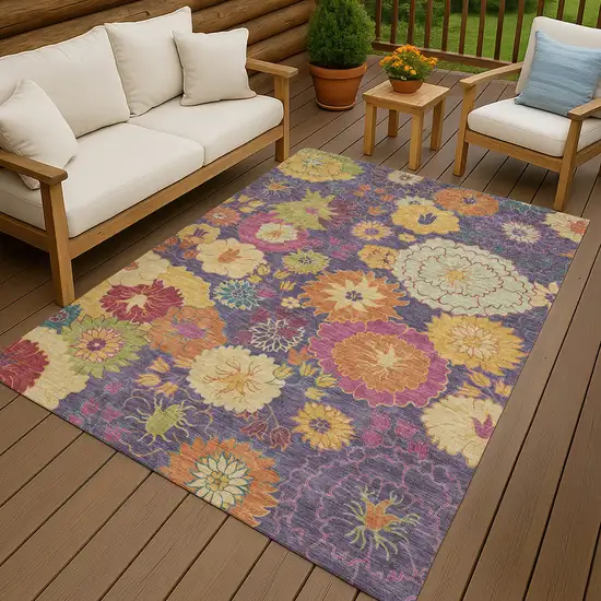 Purple Gold And Pink Floral Washable Indoor Outdoor Area Rug Photo 9