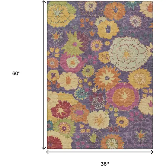 Purple Gold And Pink Floral Washable Indoor Outdoor Area Rug Photo 3