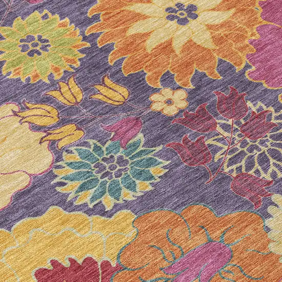 Purple Gold And Pink Floral Washable Indoor Outdoor Area Rug Photo 6
