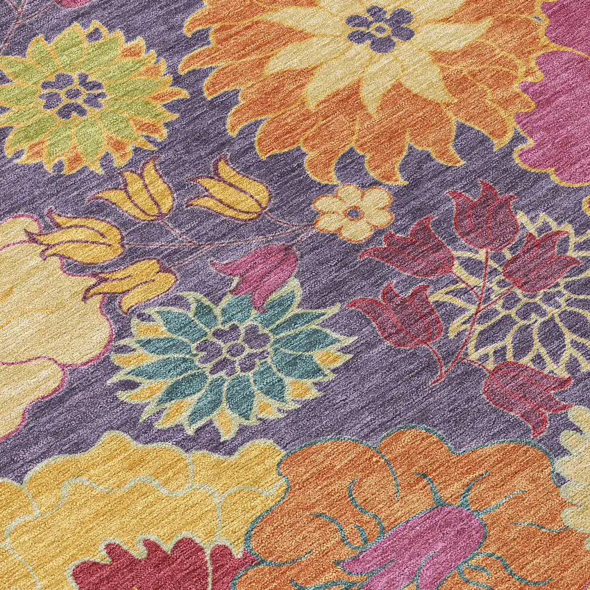 Purple Gold And Pink Floral Washable Indoor Outdoor Area Rug Photo 6