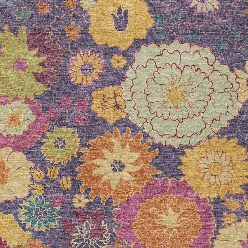 Purple Gold And Pink Floral Washable Indoor Outdoor Area Rug Photo 7