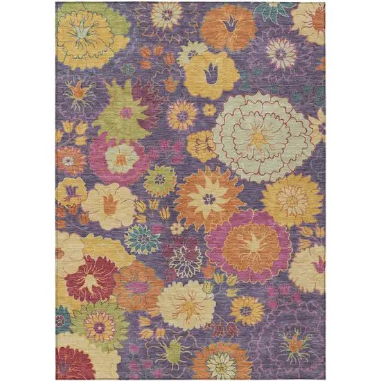 Purple Gold And Pink Floral Washable Indoor Outdoor Area Rug Photo 2