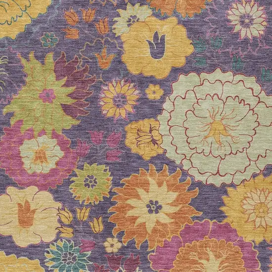 Purple Gold And Pink Floral Washable Indoor Outdoor Area Rug Photo 7