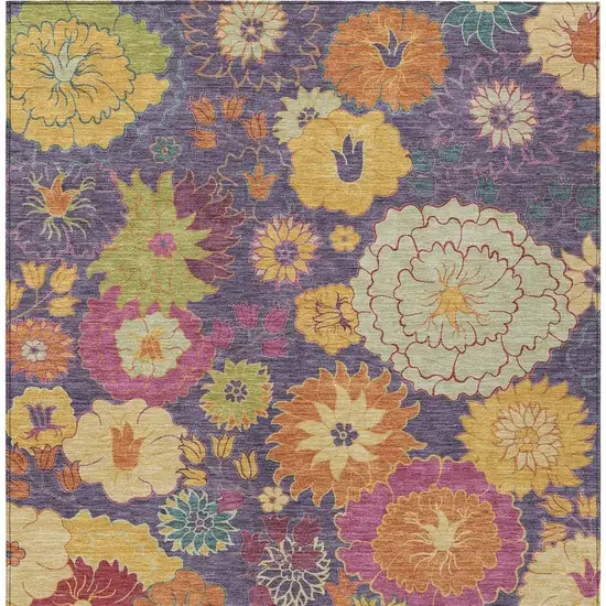 Purple Gold And Pink Floral Washable Indoor Outdoor Area Rug Photo 6