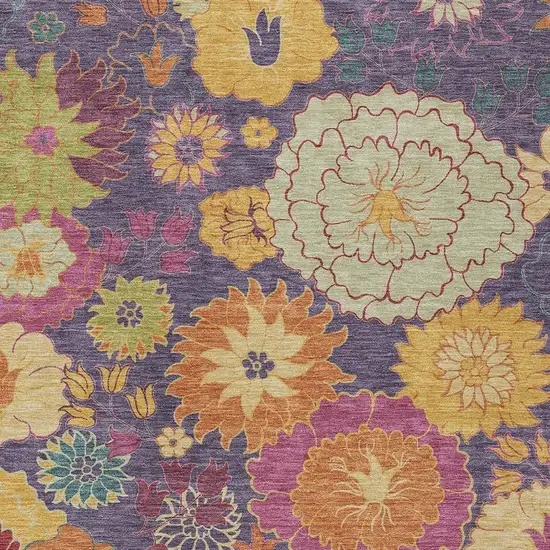 Purple Gold And Pink Floral Washable Indoor Outdoor Area Rug Photo 7