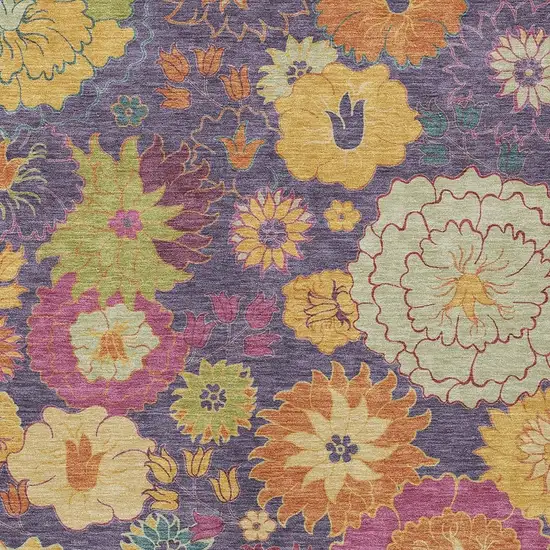 Purple Gold And Pink Floral Washable Indoor Outdoor Area Rug Photo 7