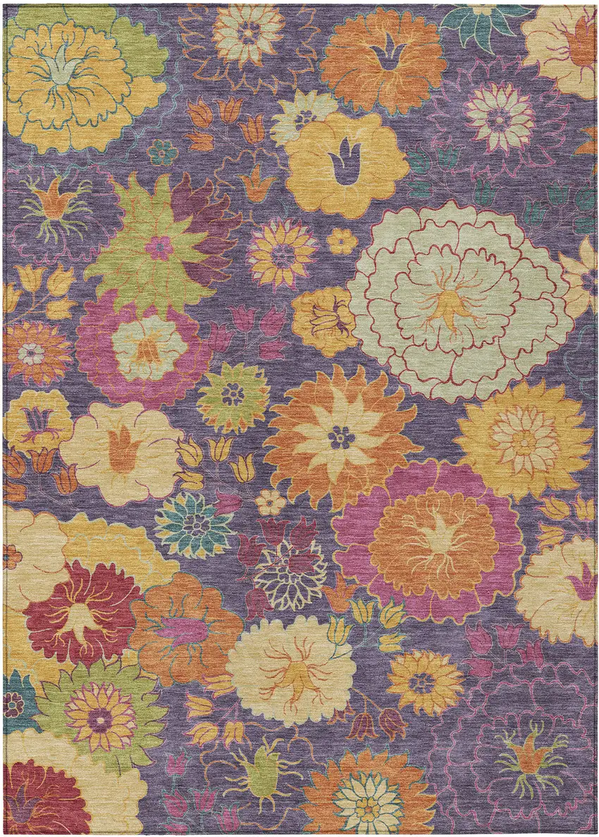 Purple Gold And Pink Floral Washable Indoor Outdoor Area Rug Photo 2