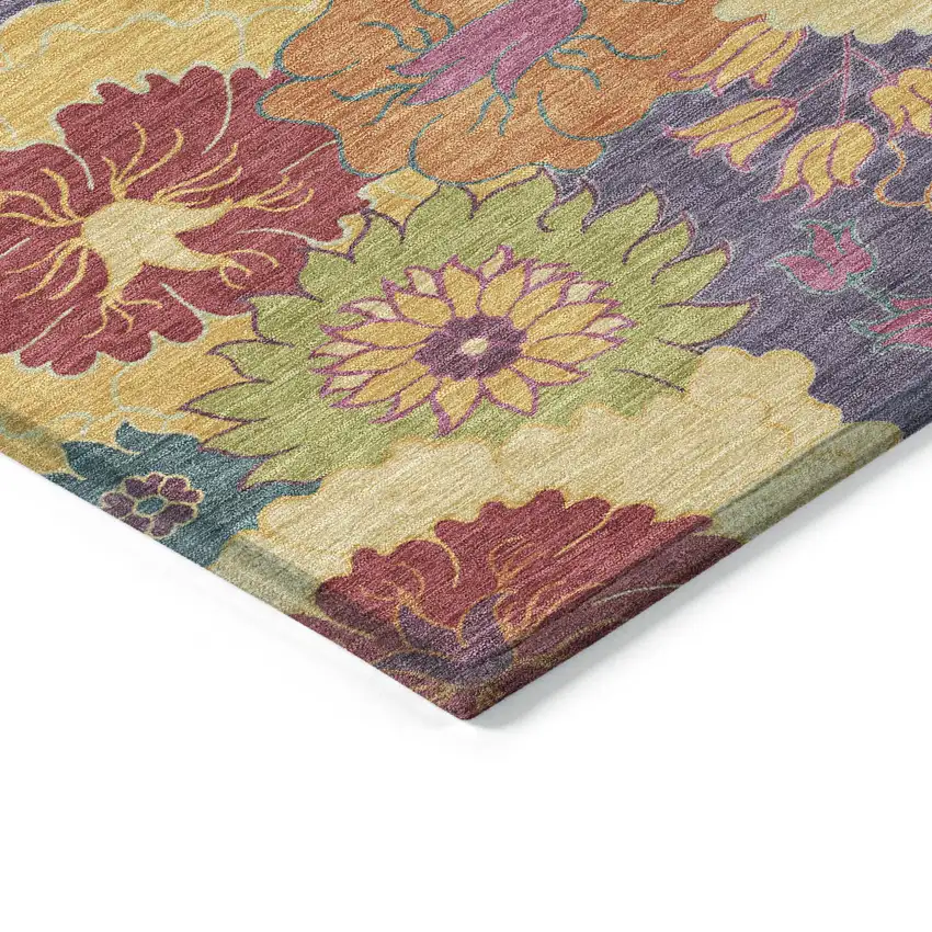 Purple Gold And Pink Floral Washable Indoor Outdoor Area Rug Photo 5