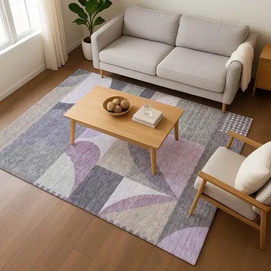 Purple Gray And Beige Geometric Washable Area Rug With UV Protection Photo 5