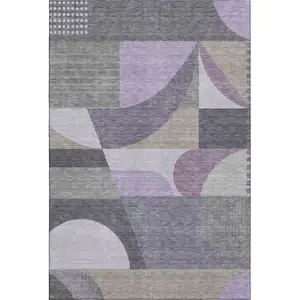 Photo of Purple Gray And Beige Geometric Washable Area Rug With UV Protection
