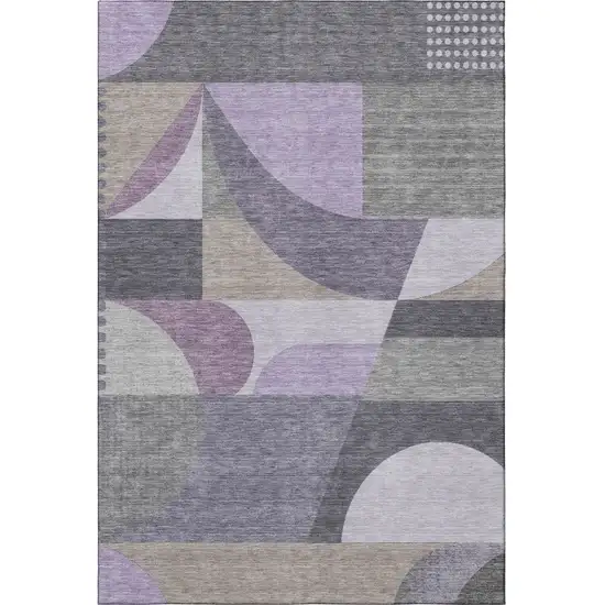 Purple Gray And Beige Geometric Washable Area Rug With UV Protection Photo 3