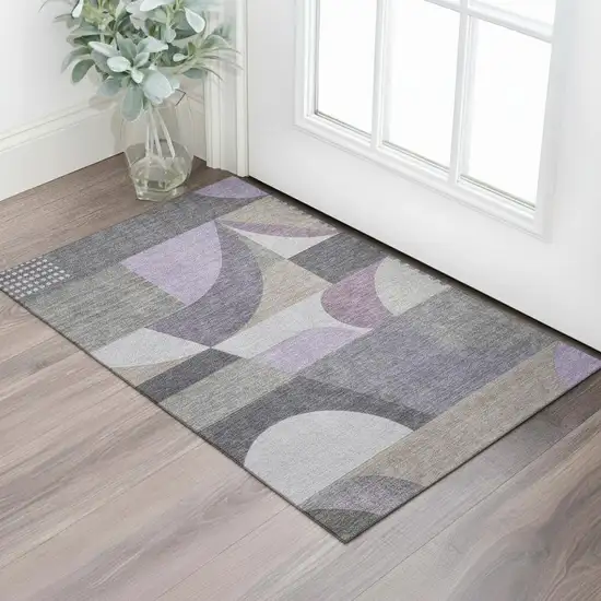 Purple Gray And Beige Geometric Washable Area Rug With UV Protection Photo 2
