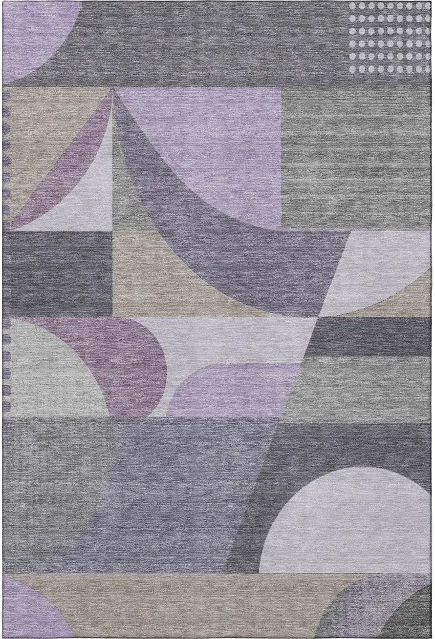 Purple Gray And Beige Geometric Washable Area Rug With UV Protection Photo 3