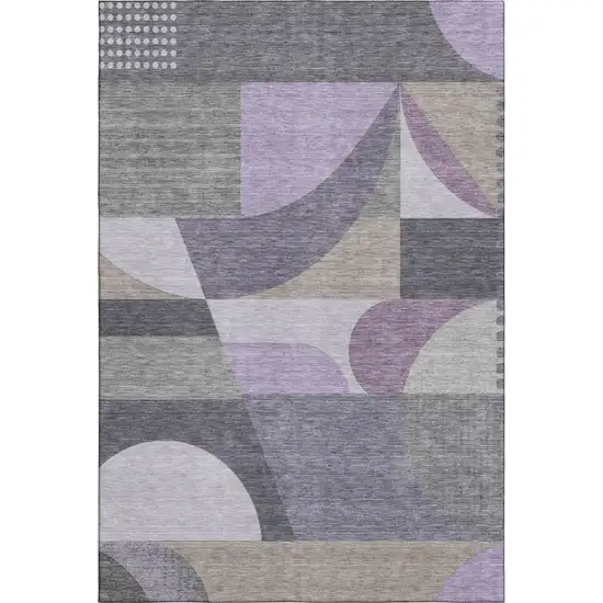 Purple Gray And Beige Geometric Washable Area Rug With UV Protection Photo 1