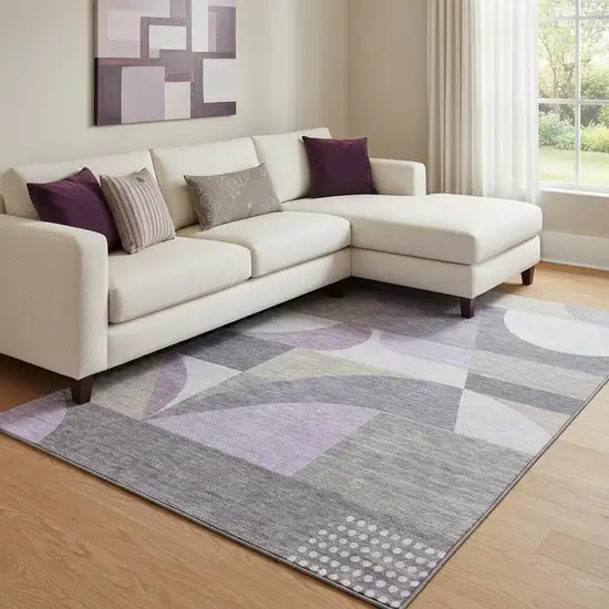 Purple Gray And Beige Geometric Washable Area Rug With UV Protection Photo 1