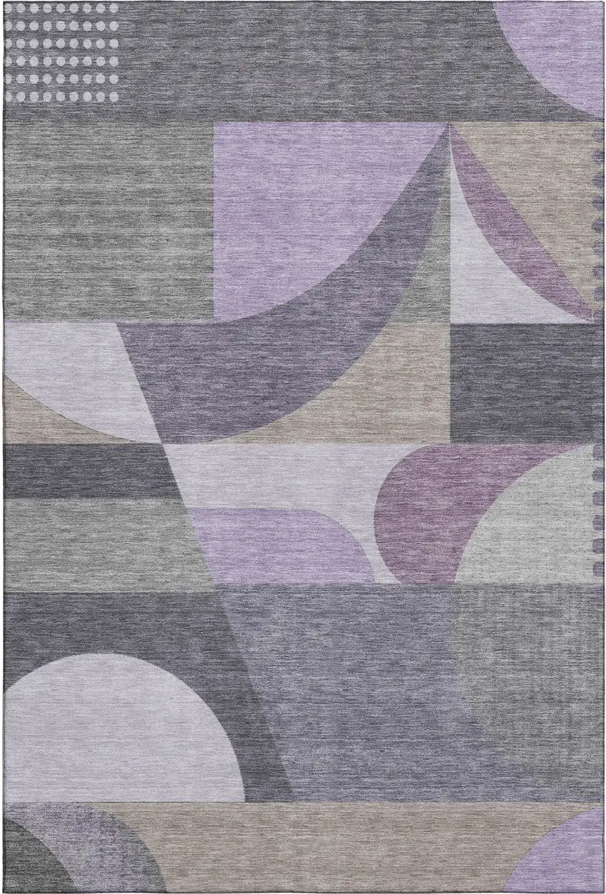Purple Gray And Beige Geometric Washable Area Rug With UV Protection Photo 1