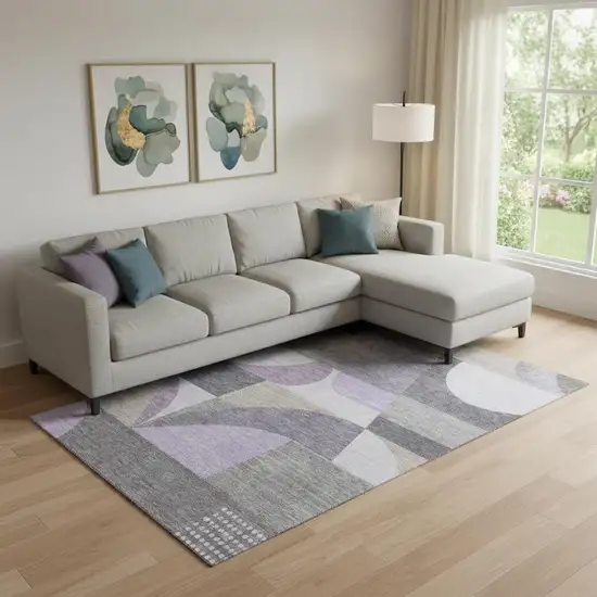 Purple Gray And Beige Geometric Washable Area Rug With UV Protection Photo 2