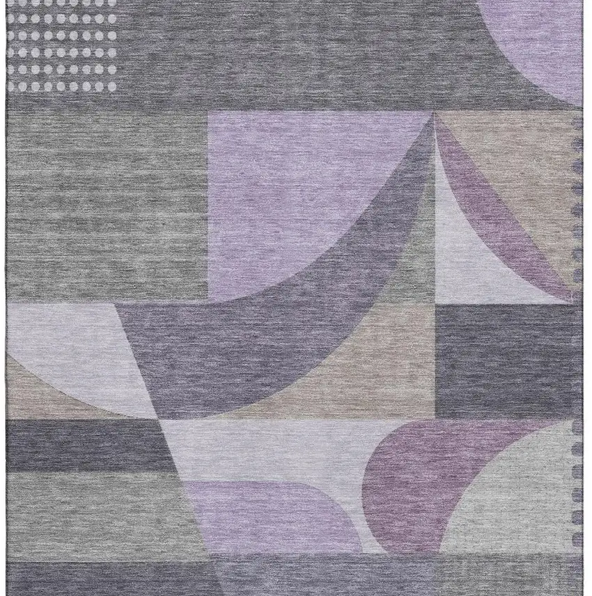 Purple Gray And Beige Geometric Washable Area Rug With UV Protection Photo 3