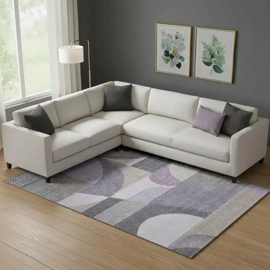 Purple Gray And Beige Geometric Washable Area Rug With UV Protection Photo 2