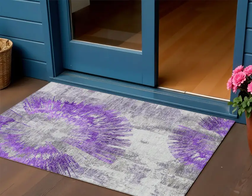 Purple Gray And Charcoal Abstract Washable Indoor Outdoor Area Rug Photo 1