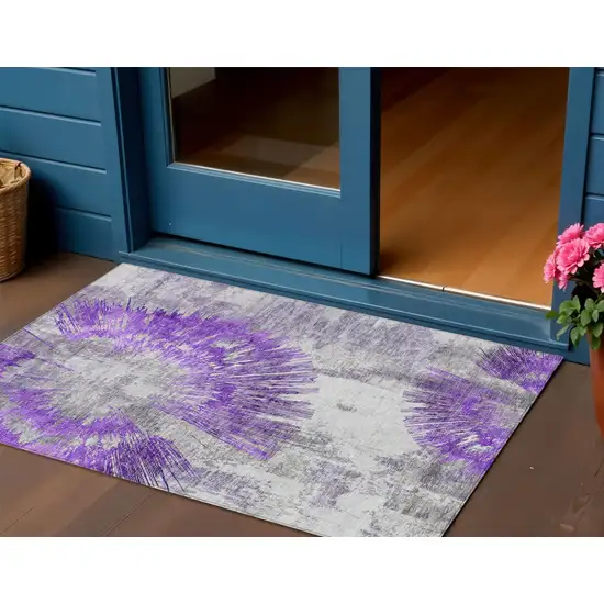 Purple Gray And Charcoal Abstract Washable Indoor Outdoor Area Rug Photo 1