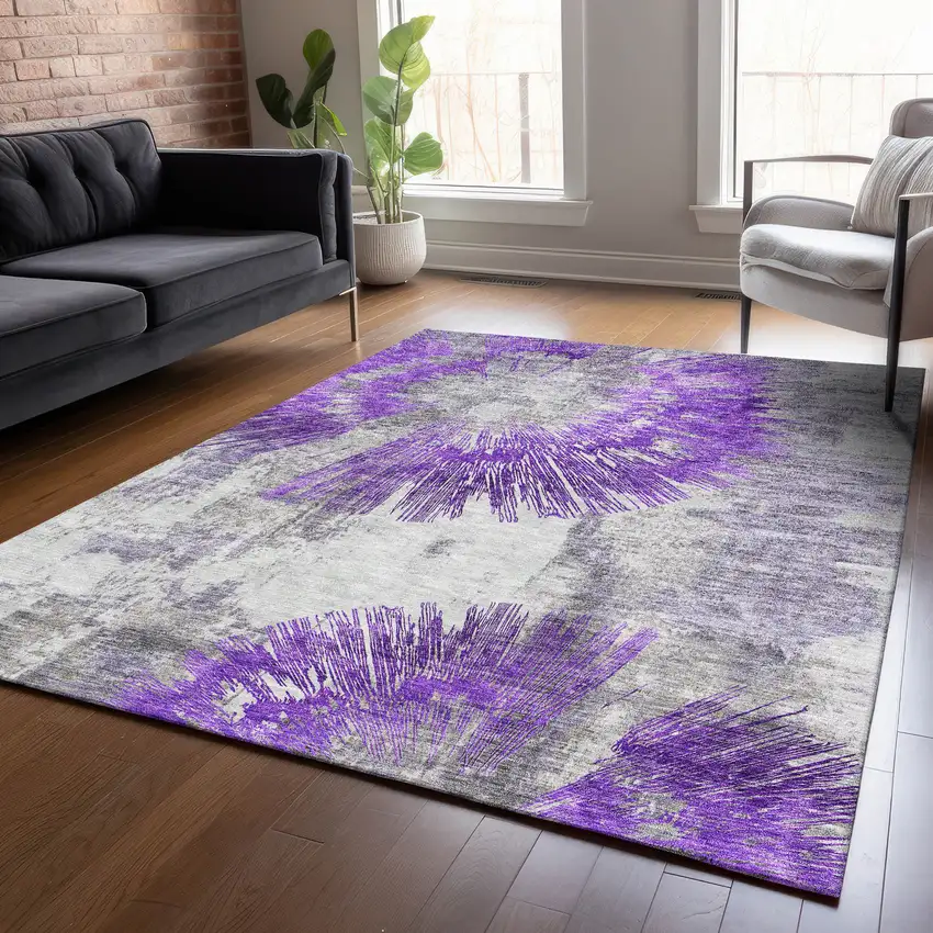 Purple Gray And Charcoal Abstract Washable Indoor Outdoor Area Rug Photo 7
