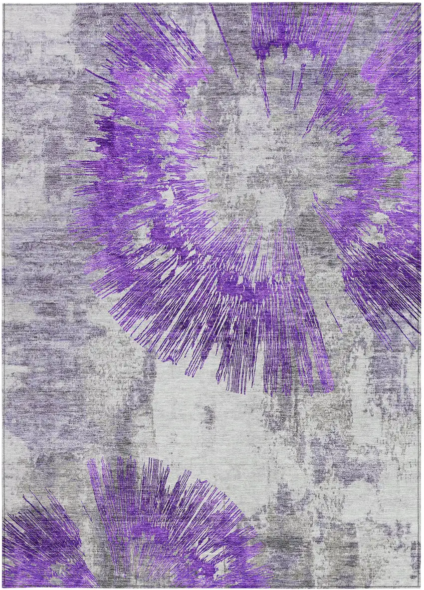 Purple Gray And Charcoal Abstract Washable Indoor Outdoor Area Rug Photo 5